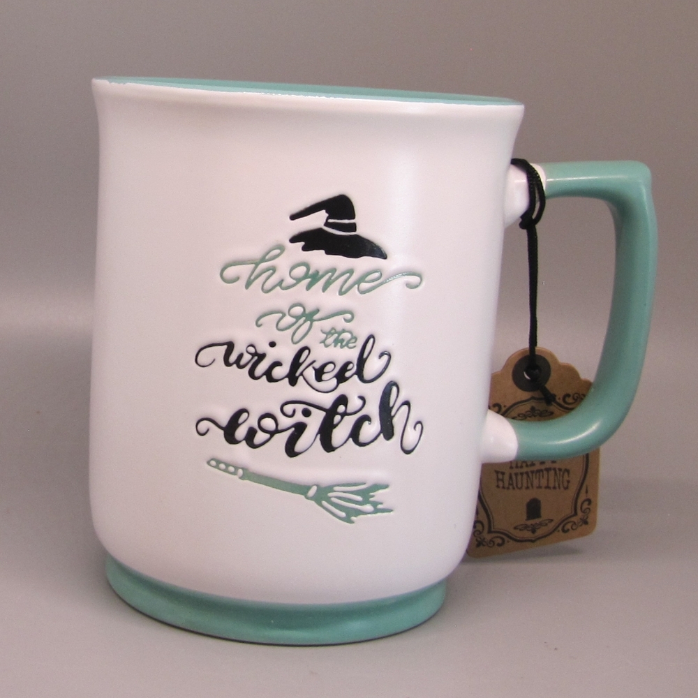 Halloween Mug "Home of the Wicked Witch" 16oz White Green Black NWT